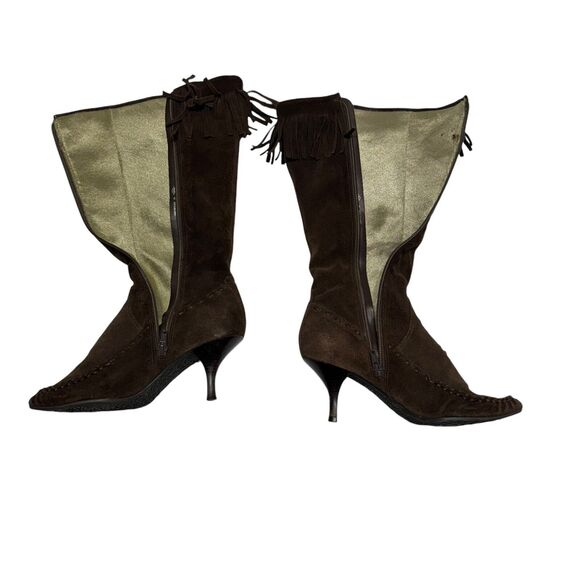 Vintage Boho Boots Size Narrow 36 (5.5/6) Brown Fringe Leather Suede Boots *flaw - Picture 6 of 16